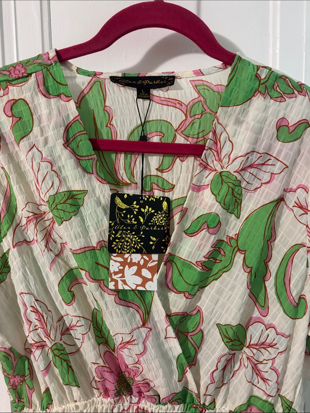 Talbots Cream Floral Midi Dress - Pink & Green Print